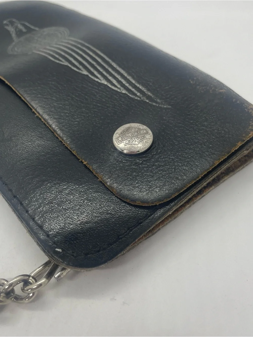 Vintage Harley Davidson Leather Biker Chain Wallet Eagle Wing Embossed Black